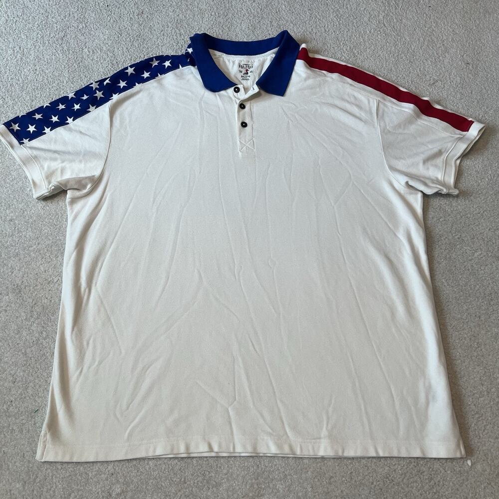 Red Head USA Flag Polo Shirt White Blue Red Patriotic Mens 3XL Golf July 4th